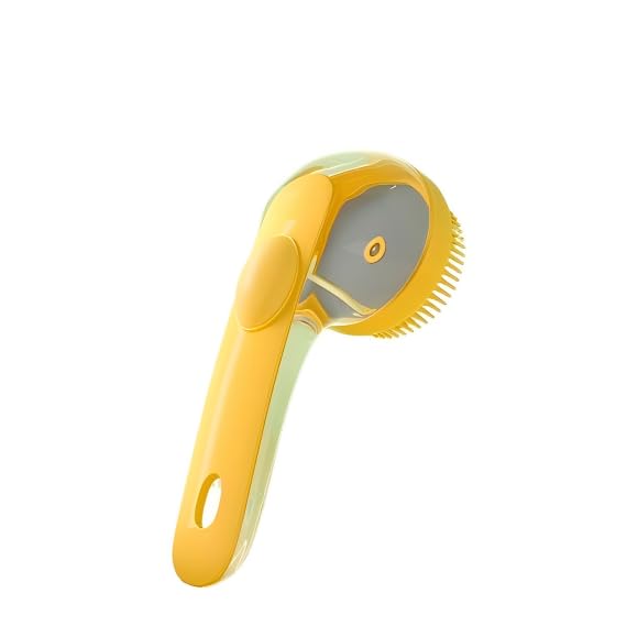 Pet Bath Brush with Shampoo Dispenser, Silicone Bristles, Ergonomic Handle, Green, 3-in-1 Shower Massage Tool for Dogs and Cats (Yelloew) - color: Yelloew