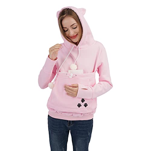 Unisex Big Pouch Hoodie Long Sleeve Fleece Pet Dog Holder Carrier Pullover Sweatshirt… - color: Pink, size: Medium