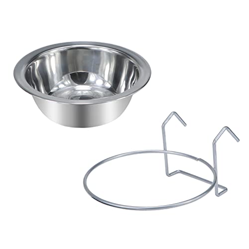 Wontee Pet Food Water Bowl Stainless Steel Hanging Feeder, M | Rust-proof, removable for easy refilling and cleaning, for feeding in cages/kennels/crates, for small dogs/cats/birds/rabbits - size: M