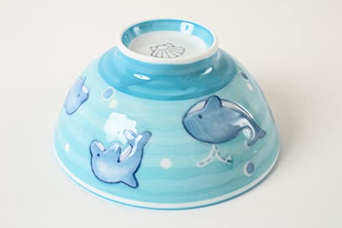 Mino ware Japanese Ceramics Kids Rice Bowl made in Japan (Japan Import) Dolphine & Whale Blue MIC014