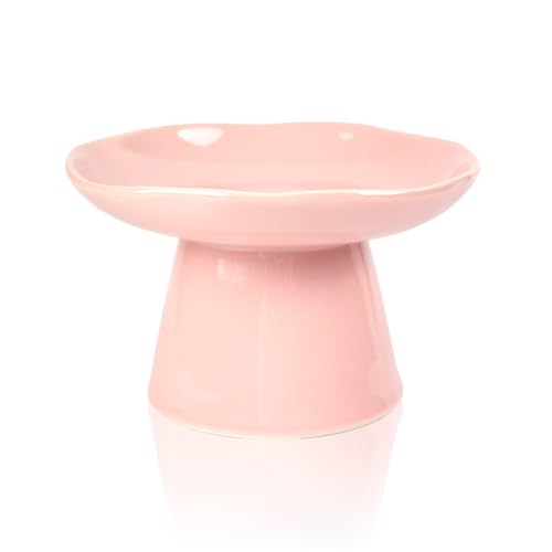 Extra Wide 6.1" Raised Cat Food Bowl, Shallow Ceramic Elevated Cat Feeder, Anti Vomiting, Stress Free, Whisker Fatigue, Pet Food or Water Bowl, Pink - color: Pink-Shallow