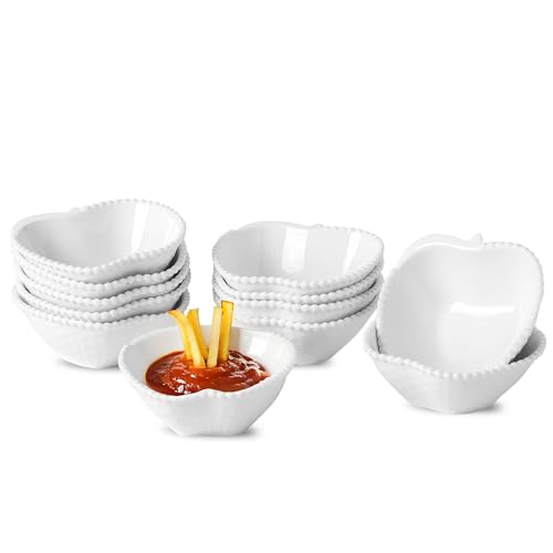 UIBFCWN 12 Pack Ceramic Dipping Bowls, 2oz Soy Sauce Dishes, White Dipping Sauce Bowls/Dishes, Pinch Bowls, Small Dip Bowls Set for Sauce, Side Dish, Condiments, Sushi, Ketchup, Charcuterie Boards - color: Apple, size: 12 Pack