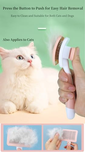 Self-Cleaning Slicker Dog Brush for Large Long-Haired Breeds （White, Red) | One-Click Hair Removal , Ergonomic Grip , Pet Grooming Tool - color: White and Red, size: Large