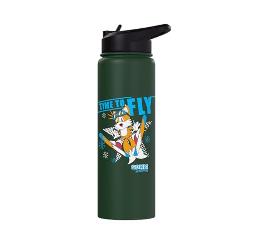 Sonic the Hedgehog - Ski Flying Tails Stainless Steel Insulated Water Bottle - color: Dark Green