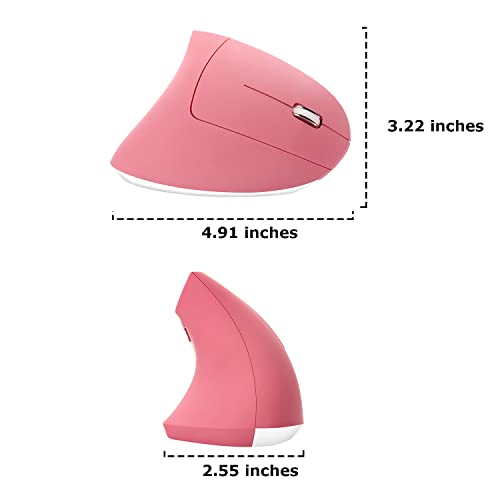 Wireless Mouse Ergonomic Vertical Ergo High Presion Optical Lightweight Cordless LED Light Large Cute Wireless Mouse for Laptop Computer Mac Office Girl Boy Adults Gift , 800/1200/1600 DPI, 6 Buttons - color: Pink