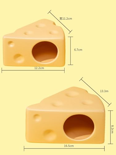 Hamster Hideout Ceramic,Cheese Shape Funny Small Animal Pet Bed for Hamster,MINI Hut Cave Cage Accessories for Dwarf Hmaster,Gerbils,Small Guinea Pig and Hedgehog (Medium,Yellow) - size: Large