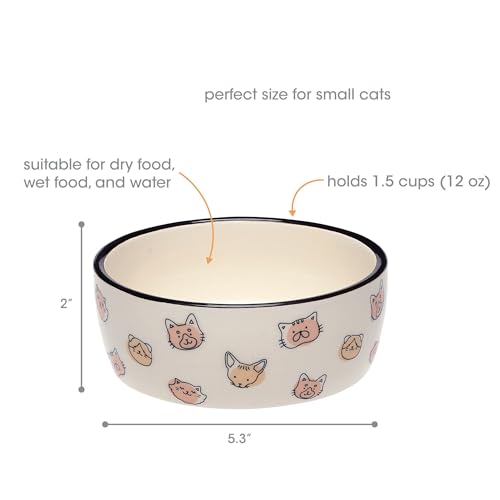 Pearhead Ceramic Cat Bowl, Holds 12 oz, Whisker-Friendly Pet Dish for Food and Water, Cute Cat Face Design (Pack of 2) - color: Blush Cat Faces, size: Bowl Set