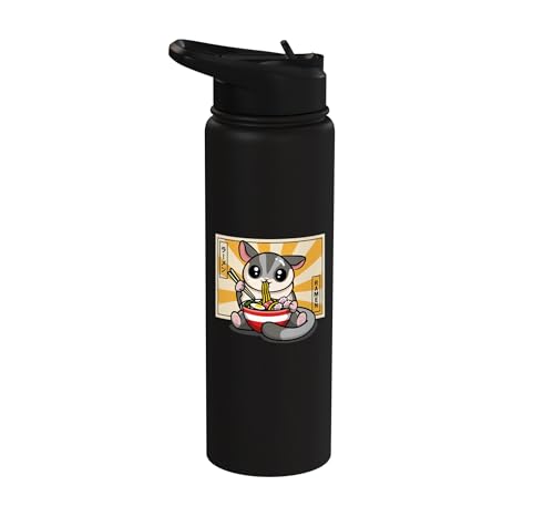 Womens Girls Cute Kawaii Japanese Ramen Sugar Glider Lover Stainless Steel Insulated Water Bottle - color: Black