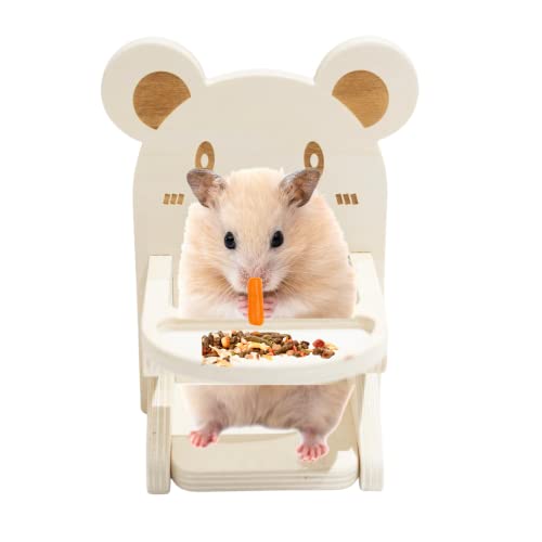 Handmade Wooden Hamster Dining High Chair - Small Animal Cage Accessories Habitat Decor House Photo Props - Small Animal Toys for Mice, Rat, Hedgehog, Rodents (Wood)