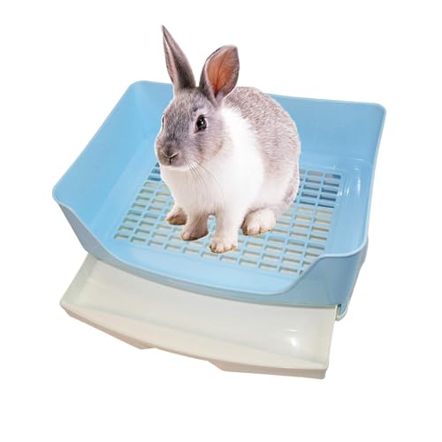 kathson Large Rabbit Litter Box Trainer, Potty Corner Toilet with Drawer Bigger Pet Pan for Adult Hamster, Guinea Pig, Ferret, Galesaur, Bunny and Other Animals (Blue) - size: Blue