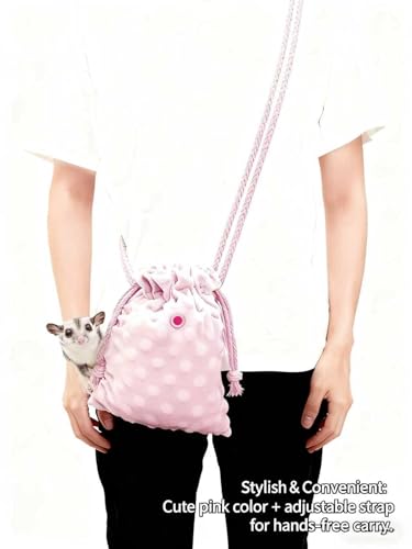 Sugar Glider Bonding Pouch Portable Drawstring Pouch Soft Sleeping Bag with Pink Braided Ribbon Small Animal Carrier (Pink) - color: pink