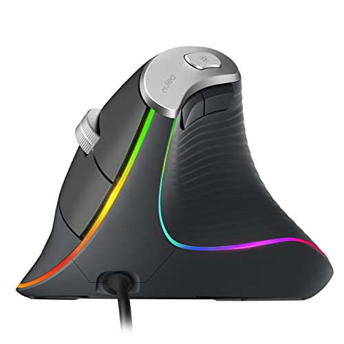Nulea Ergonomic Vertical Mouse Wired with 11 RGB Backlight and 6 Buttons | USB Optical Mouse with 4 Adjustable DPI, Plug and Play Design for Laptop, PC, Mac,Desktop, Office Use - color: A-Grey