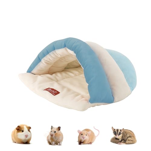 Hamster Hideout & Guinea Pig Bed, Semi-enclosed Hamster Hideout Small Animal Sleeping Cave Machine Washable Guinea Pig Hideouts for Chinchilla, Hedgehog, Rat, Sugar Glider,Flower-branch mouse (Blue)