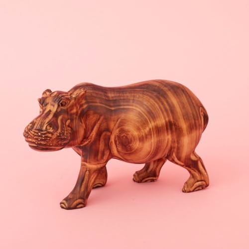 Hippo Sculptures for Coffee Table Decor, Wooden Figurines, 10 Inch Wide - size: Hippo