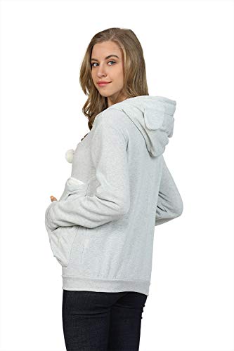 Womens Pet Carrier Sweater Dog Cat Pouch Hoodies Plus Size Tops - color: Grey, size: XX-Large