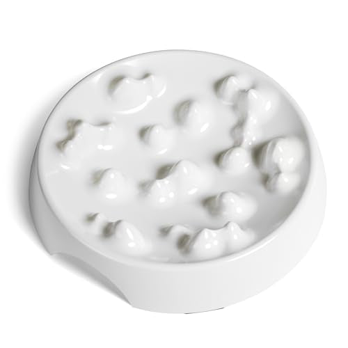 CatGuru Whisker-Friendly Slow Feeder Cat Bowl for Healthy Digestion | Perfect for kittens, adult, and senior cats. Encourages calm, healthy eating habits at every age. - color: Marshmallow, size: Slow Feeder