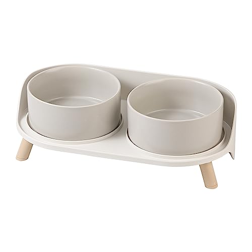 Elevated Ceramic Dog Bowl Set - Double Dog Feeding Bowls with Stand Splash Proof - Raised Dishes for Food and Water - Ideal for Small to Medium Dogs - 2 x 720 ml - 11.3 oz - Grey - color: Grey, size: Medium