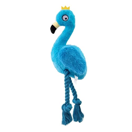 Flamingo Dog Toy, Squeaky Plush Rope Toy for Tug and Play | Fun sound stimulation for chewing, shaking and active play - color: Blue Flamingo