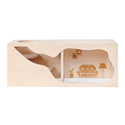 Marchul Magnetic Hamster Hideout Wooden House Chamber for Small Animals Pets Tunnel Exploring Toys for Dwarf Hamsters, Syrian, Gerbils, Hedgehogs, Rats, Mice (Living Room)