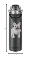 E&S Pets SERENGETI 24 Oz Water Bottle Stainless Steel with Spill Proof Lid - Double walled Vacuum Insulated water flask - Realistic 3D Print of your favorite dog (French Bulldog) - color: French Bulldog