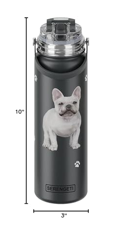 E&S Pets SERENGETI 24 Oz Water Bottle Stainless Steel with Spill Proof Lid - Double walled Vacuum Insulated water flask - Realistic 3D Print of your favorite dog (French Bulldog) - color: French Bulldog