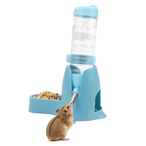 Litewoo 3 in 1 Hamster Water Bottle Small Animal Water Bottle with Food Container Base Hut Hanging Pet Automatic Feeding Drinking Dispenser for Dwarf Hamster Rats Mouse Gerbil Mice - color: Blue, size: 125ml
