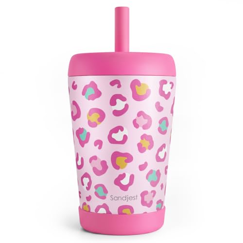 SANDJEST Leopard Skin Insulated Sippy Tumbler 12 Oz, Gift for Birthday, Christmas & Back to School - color: Leopard Skin