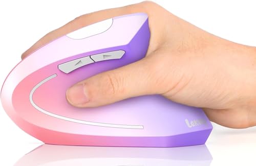 Lekvey Ergonomic Mouse, Vertical Wireless Mouse, Rechargeable, Pink Purple | Long Battery Life, USB-C Charging, Quiet Click, Carpal Tunnel Support, 2.4G Wireless, 3DPI 800/1200/1600, for Laptop, Mac, PC - color: Pink to Purple