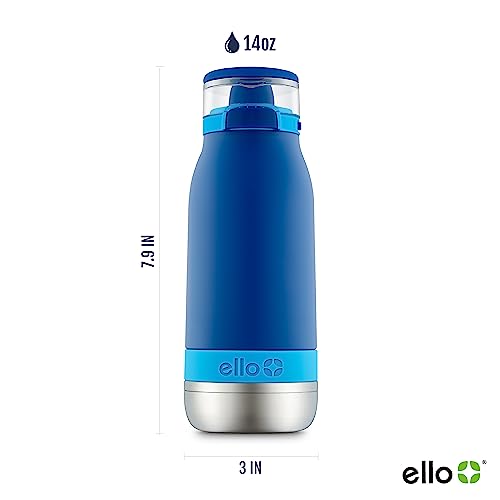Ello Emma 14oz Vacuum Insulated Stainless Steel Kids Water Bottle with Straw and Built-in Carrying Handle and Leak-Proof Locking Lid for School Backpack, Lunchbox and Outdoor Sports, Touchdown Blue - color: Touchdown Blue
