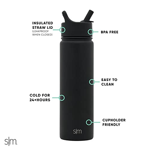 Simple Modern Insulated Water Bottle with Straw | 22oz | Black - color: - Midnight Black, style: 22oz