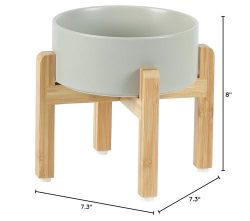 Havniva Dog Bowls Elevated, Ceramic Dog Food and Water Bowl | 7.3” Raised Dog Food Bowl, Elevated Dog Bowls with Bamboo Stand, Non-Slip Dog Water Bowl for Medium Dog, Large Capacity - color: Matte Gray, size: 7.3" - Bowl+Stand