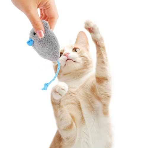 LUOZZY 5pcs Plush Mouse Cat Toys Gray Mice with Blue Tails for Kittens | Soft Mouse Shapes with Blue Tails Encourage Pouncing and Batting, Five-Piece Set for Indoor Cats, Kittens, and Play Areas