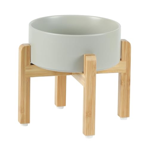 Havniva Dog Bowls Elevated, Ceramic Dog Food and Water Bowl | 7.3” Raised Dog Food Bowl, Elevated Dog Bowls with Bamboo Stand, Non-Slip Dog Water Bowl for Medium Dog, Large Capacity - color: Matte Gray, size: 7.3" - Bowl+Stand