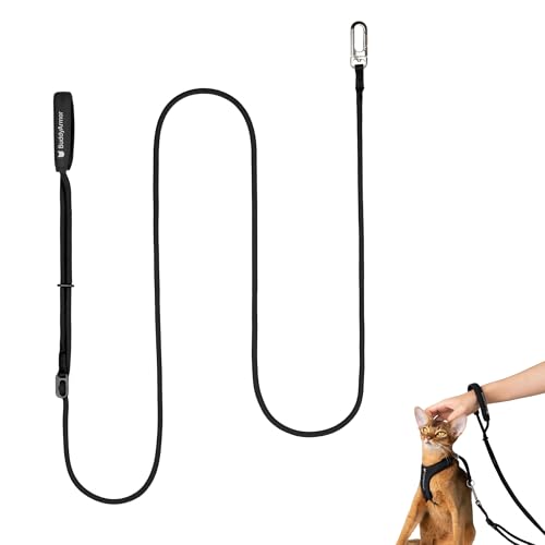 Hands Free Cat Leash Lightweight 4.1-7.2FT Adjustable Durable Rope Leash with Padded Handle, Versatile Crossbody Waist Lead for Cats Puppy ≤26lbs Outdoor Walking (Black, S) - color: Black
