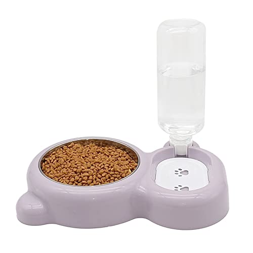 Tfwadmx Double Rabbit Bowls Cat Automatic Feeder with Gravity Water Bottle No Spill Detachable Dog Stainless Steel Bowl Set for Bunny Puppy Kitty Kitten Ferret Squirrel - color: Purple