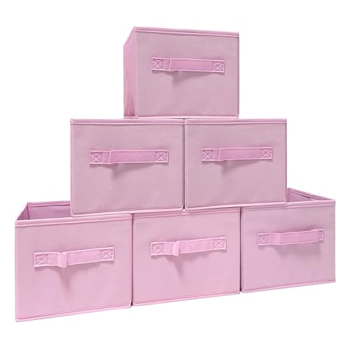 Pink Bins[6 Pack] 9.0"x7.5"x7.5" Small Size Fabirc Foldable Closet Toy Organizer Collapsible Cloth by BIGIC… - color: Pink 6Pack, size: 9”x 7.5”x 7.5”