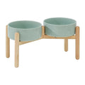 Havniva Elevated Dog Bowls Ceramic Dog Bowls with Stand, Dog Food Bowl | 8.3” Raised Dog Bowls with Non-Slip Wood Stand, Dog Food and Water Bowl Set, Double Dog Feeding Bowls for Large Dogs - color: 2 Bowls+Stand - Light Green, size: 8.3inch