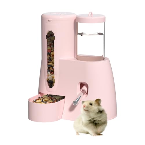 2 in 1 Hamster Water Bottle - Automatic Food Bowl, No Drip Small Animal Water Bottle Dispenser, for Syrian Dwarf Hamsters, Gerbils, Mouse, Hedgehog, Hamster Cage Accessories (Pink, Large) - color: Pink