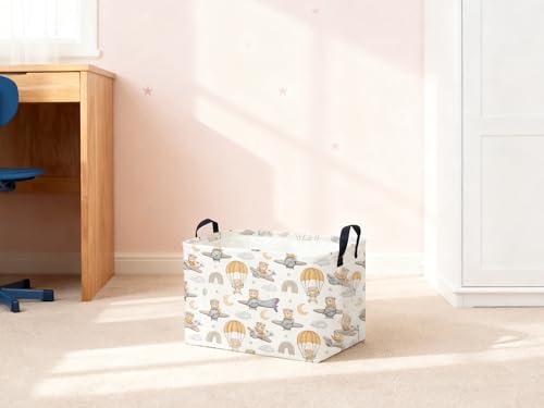 Sanjiaofeng Rectangular Kids Basket Bear Storage Bins,Cute Storage Basket with Handles.Clothers,Books,Kid's Gifts Bins. (Airplane Bear) - color: Airplane Bear