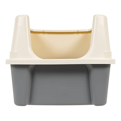 Amazon Basics Large Cat Litter Box with High Sides, Open Top for Easy Access, Includes Scoop with Storage, 19" x 15" x 11.75", Grey/Beige - color: Grey/Beige, style: Open Top