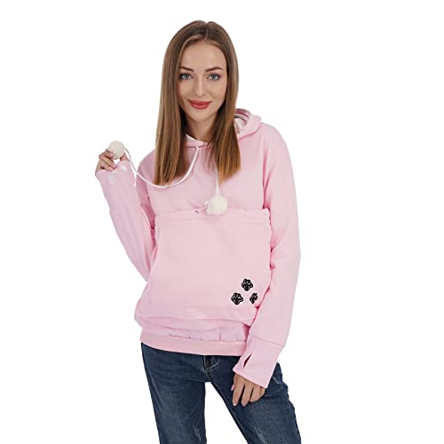 Unisex Big Pouch Hoodie Long Sleeve Fleece Pet Dog Holder Carrier Pullover Sweatshirt… - color: Pink, size: 3X-Large