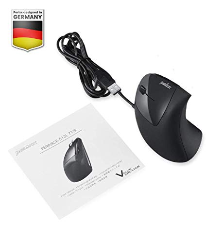 Perixx Perimice-513L Wired Vertical Ergonomic Mouse with 2 DPI, 6 Button Optical Ergo Mouse with 2 Level DPI Switch 1000 1600, Left Handed, Black - style: Wired