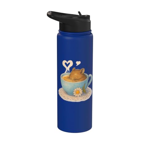 Sleeping Degu Tea Cup Heart Steam Art Stainless Steel Insulated Water Bottle - color: Royal Blue