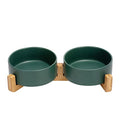SPUNKYJUNKY Ceramic Dog and Cat Bowl with Wood Stand Non-Slip Matte Glaze Weighted Food Water Set for Cats &Small Dogs 13.5 OZ Green - color: Green × 2, size: 1.7 cups