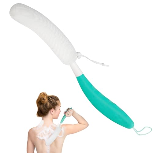 Back Scrubber for Shower,15.35" Long Handle Shower Brush for Body | Back Brush for Shower for Men Women, Long Handled Bath Sponge for Deep Clean,Exfoliating,Anti-Slip Curve Handled - size: Green-white