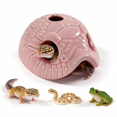 Snake Head Reptile Hide Cave, Pink | Small Ceramic, Gecko Hideout with Water Reservoir, Mini Terrarium Decor, For Juvenile Snake, Lizard, Frog - color: Pink