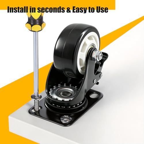 QNCZ 3 Inch Caster Wheels with Brake, Swivel,Heavy Duty, Silent, Set of 4 | Easy to Install, Efficient operation, convenient braking,Silent, Floor friendly,Widely Applied for Cart,Furniture,Workbench - color: black, size: 3 IN