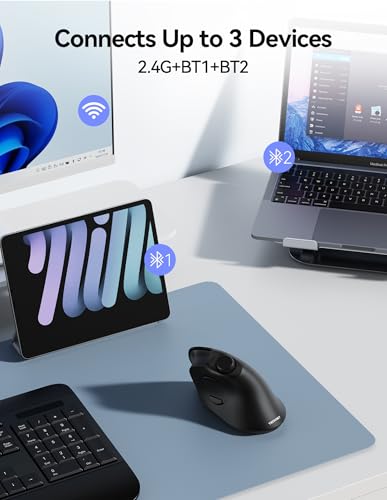 TECKNET Ergonomic Mouse, Rechargeable Wireless Bluetooth Mouse (BT 5.0/5.0+2.4G), Vertical Mouse with Volume Knob, Quiet Clicks, Cordless Mice 6 Adjustable DPI with USB A Receiver, Wide Compatibility