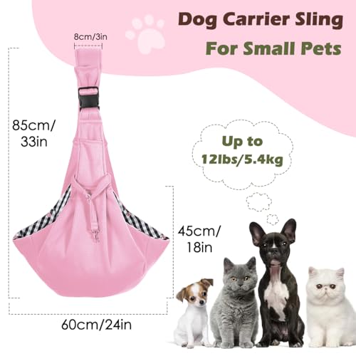 Pawaboo Small Dog Sling Carrier, Reversible Hands Free Dog Sling Carrier for Small Dogs Cats, Puppy Sling Carrier with Adjustable Strap Buckle & Safety Harness, Puppy Essentials, Pink - color: Pink - Up to 12lbs