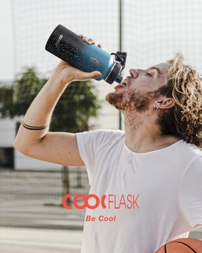 Coolflask 32 oz Water Bottle Insulated with Straw & 3 Leakproof Lids | Water Flask Stainless Steel Triple-Wall Vacuum,Cold 48+h, Dishwasher Safe,Wide Mouth,BPA-Free,Carrier Bag,for Gym,Hiking - color: Turquoise, size: 32 Ounces